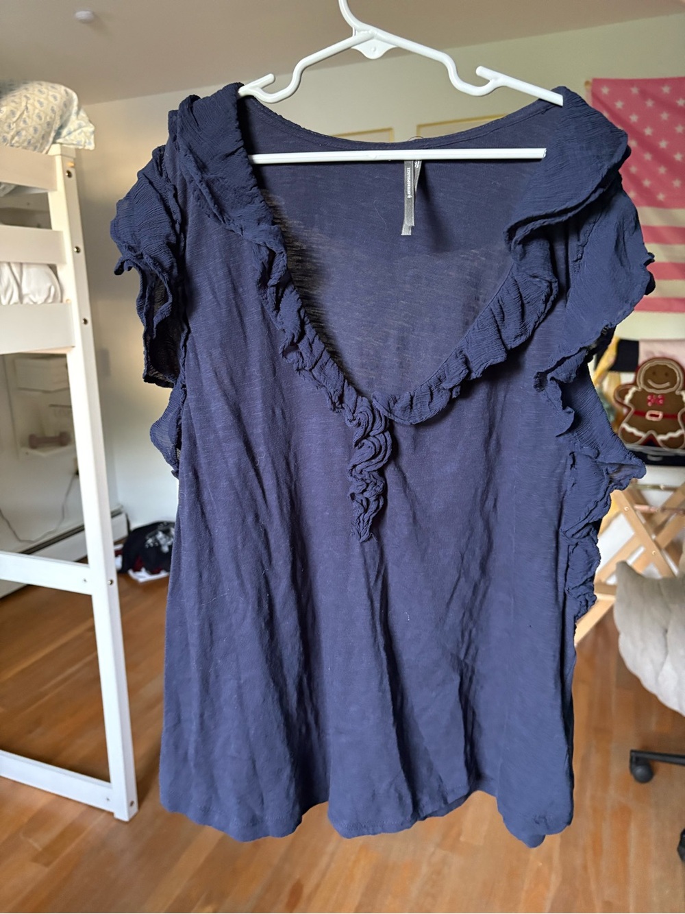 Anthropologie Navy Ruffled V-Neck Blouse